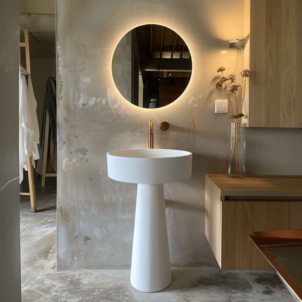 Lavabo đứng DRL23 đá nhân tạo trắng mờ, thiết kế trụ loe, phù hợp không gian tối giản