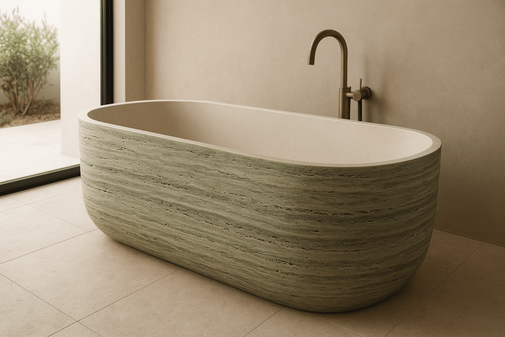 Bồn tắm DRTERRAN Solid Surface xám vân ngang freestanding cao cấp