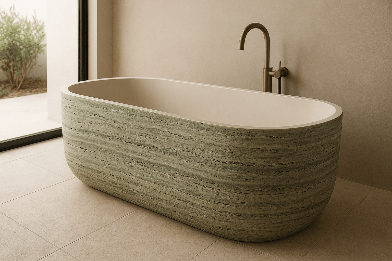 Bồn tắm DRTERRAN Solid Surface xám vân ngang freestanding cao cấp