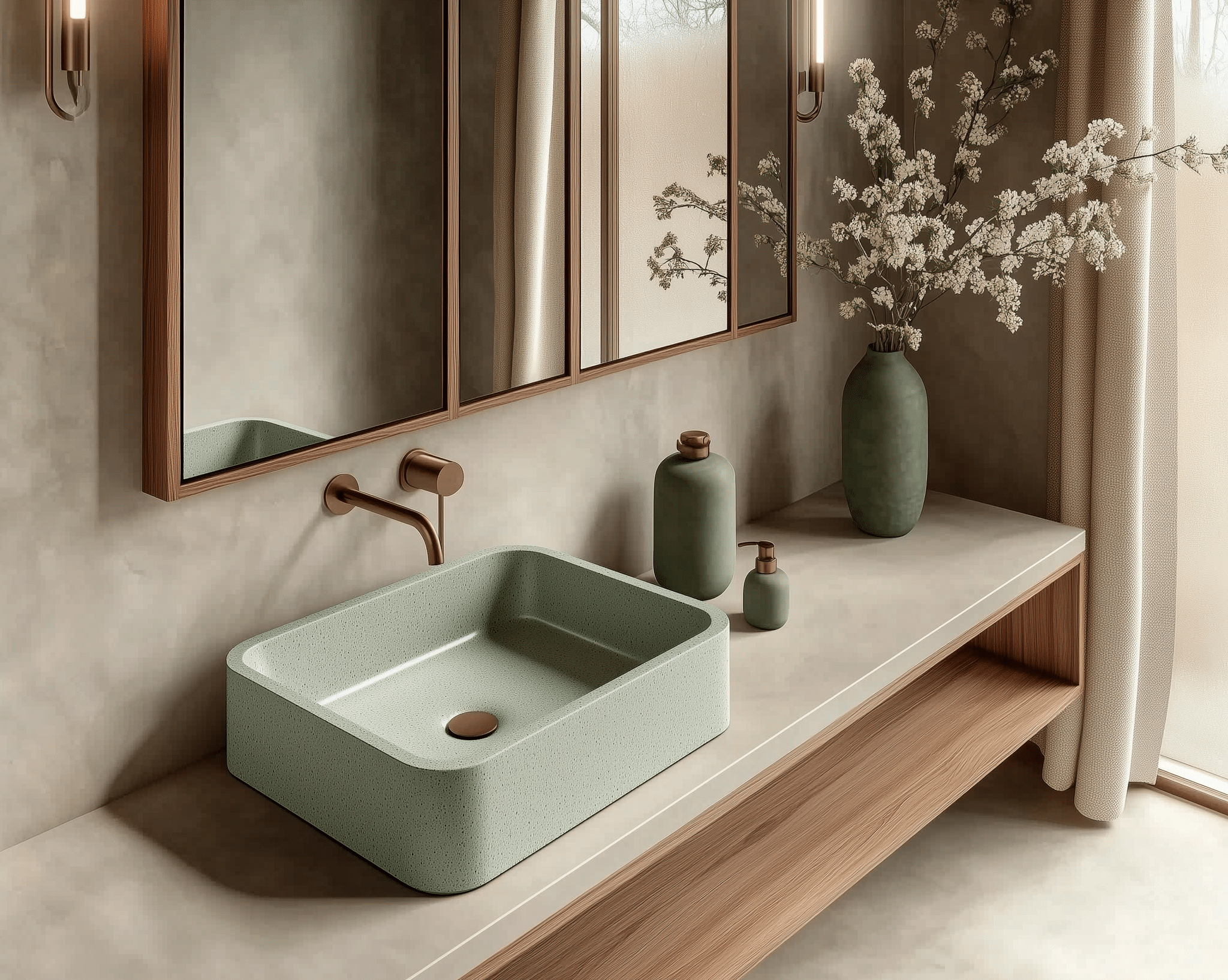 Chậu rửa đôi DRS130G bằng đá nhân tạo solid surface, thiết kế hình chữ nhật hiện đại, màu xanh ngọc ghi sang trọng, lắp đặt âm bàn