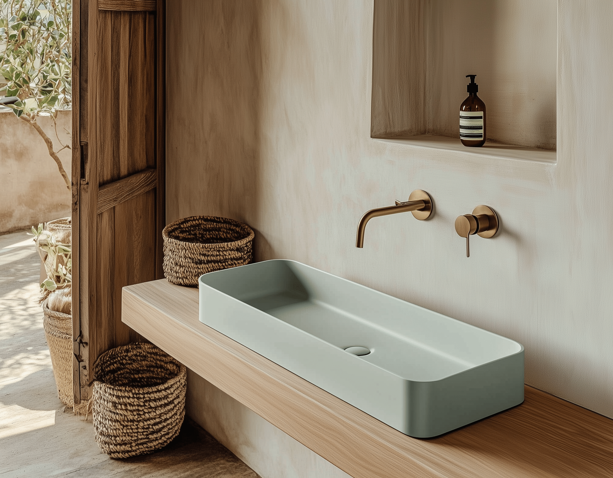 Lavabo chữ nhật dài Solid Surface Daro, màu trắng mờ, kiểu dáng hiện đại, phù hợp phòng tắm cao cấp.