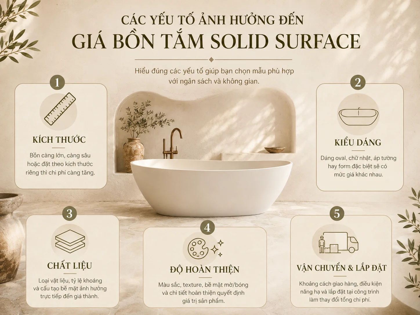 Các yếu tố ảnh hưởng đến giá bồn tắm đá nhân tạo Solid Surface