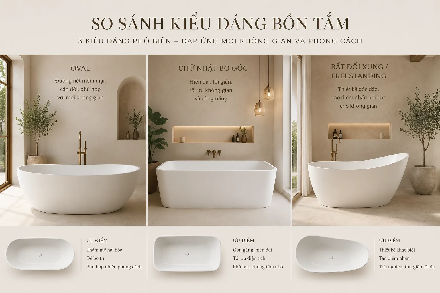 Các kiểu dáng bồn tắm cao cấp phù hợp cho công trình